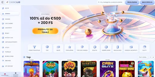 Vstupný bonus až do €500 + 200 roztočení – Zaregistrujte sa teraz v CasinoLab Uvítací bonus v CasinoLab – 100% až do €500 + 200 točení zdarma